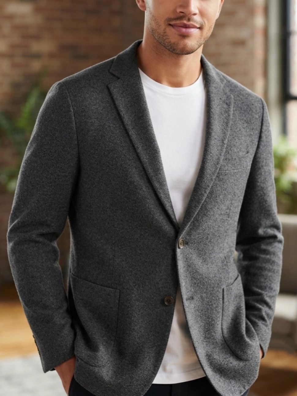 Bespoke Men’s L Gray Stretch Knit Jersey Blazer Jacket Sport Coat 44r Slim Fit